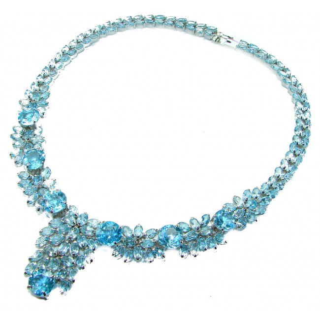 Pacifica 205.5 carat Swiss Blue Topaz .925 Sterling Silver handmade Large Statement necklace, 92.8 grams - photo 4