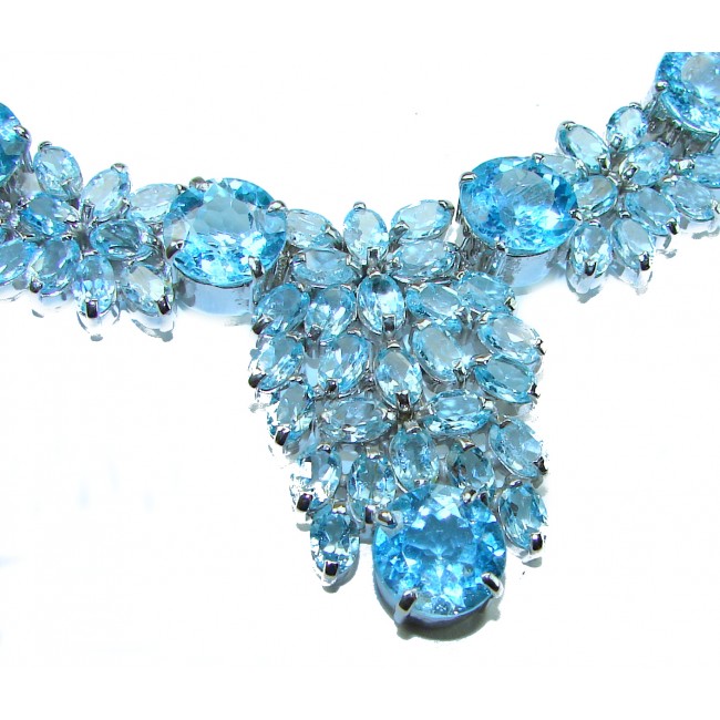 Pacifica 205.5 carat Swiss Blue Topaz .925 Sterling Silver handmade Large Statement necklace, 92.8 grams - photo 3