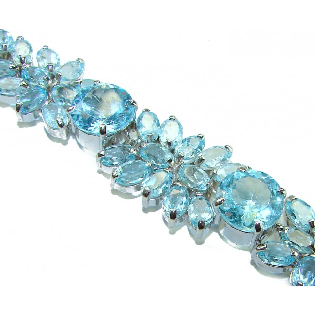Pacifica 105.5 carat Swiss Blue Topaz .925 Sterling Silver handmade Statement Bracelet - photo 3