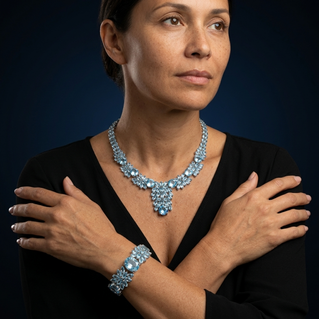 Pacifica 105.5 carat Swiss Blue Topaz .925 Sterling Silver handmade Statement Bracelet - photo 2