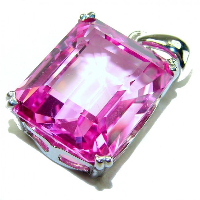 Incredible emerald cut 21.8 carat Pink Sapphire .925 Sterling Silver handcrafted pendant