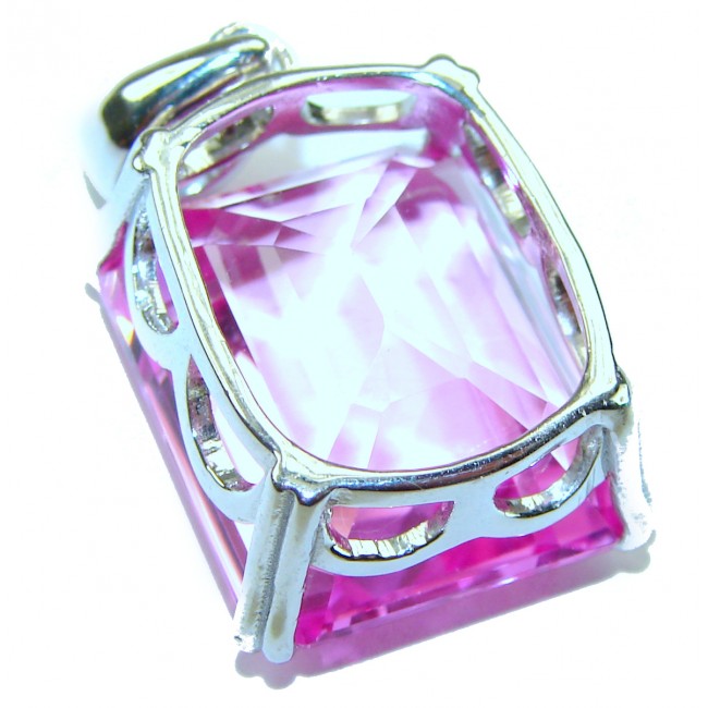 Incredible emerald cut 21.8 carat Pink Sapphire .925 Sterling Silver handcrafted pendant