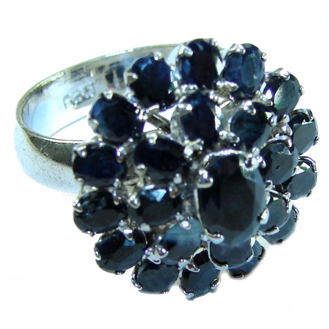 Born to Glam 12.2 carat natural Sapphire .925 Sterling Silver Perfectly handcrafted Ring s. 7 1/4 - Sapphire cluster ring close-up, 12.2 carat, sterling silver setting.