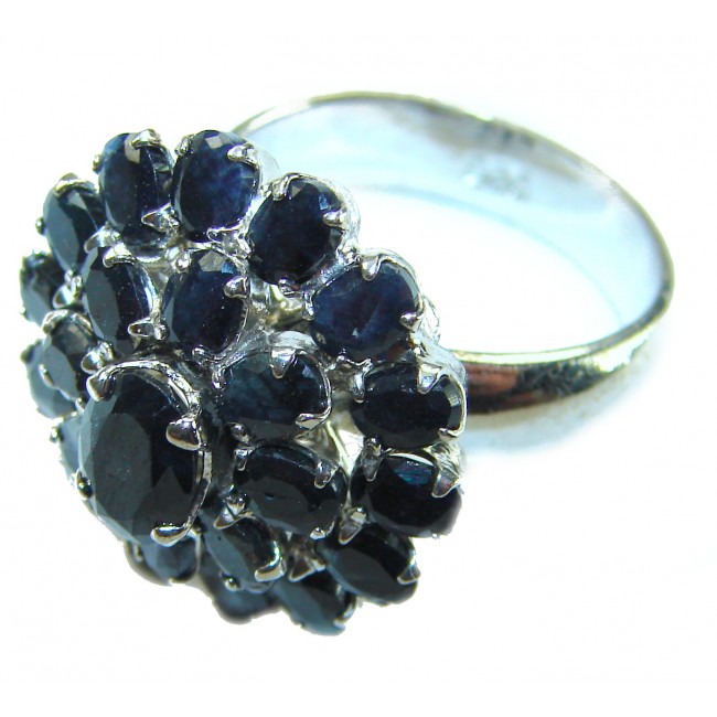 Born to Glam 12.2 carat natural Sapphire .925 Sterling Silver Perfectly handcrafted Ring s. 7 1/4 - Close-up of sapphire ring in sterling silver setting