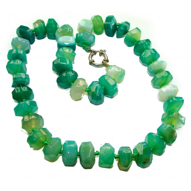 One of the kind authentic 242.5 carat Green Jade . 925 Sterling Silver necklace
