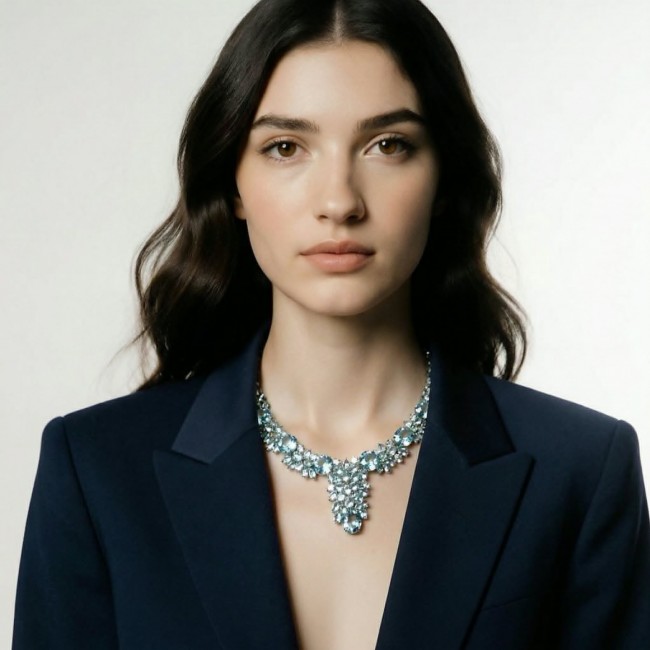 Pacifica 205.5 carat Swiss Blue Topaz .925 Sterling Silver handmade Large Statement necklace, 92.8 grams - photo 1