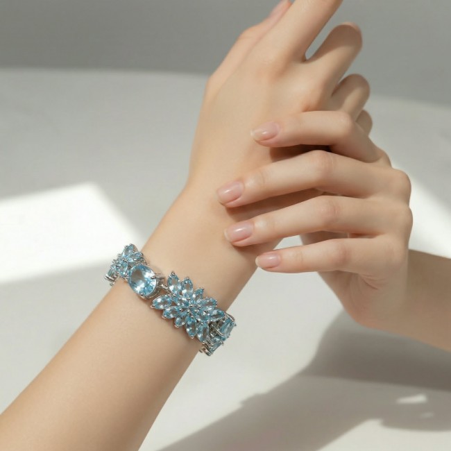 Pacifica 105.5 carat Swiss Blue Topaz .925 Sterling Silver handmade Statement Bracelet - photo 1