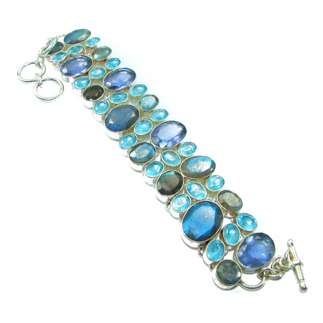 Spectacular Mesmerizing Glow 154.5 carat Silky Labradorite .925 Sterling Silver handmade Bracelet