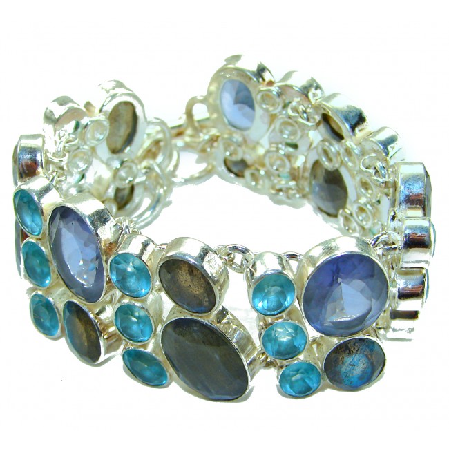 Spectacular Mesmerizing Glow 154.5 carat Silky Labradorite .925 Sterling Silver handmade Bracelet