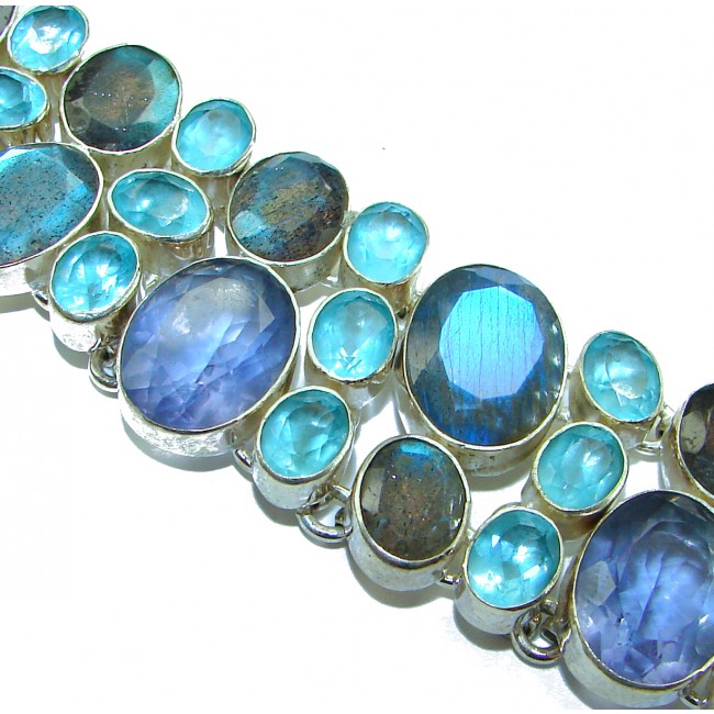Spectacular Mesmerizing Glow 154.5 carat Silky Labradorite .925 Sterling Silver handmade Bracelet