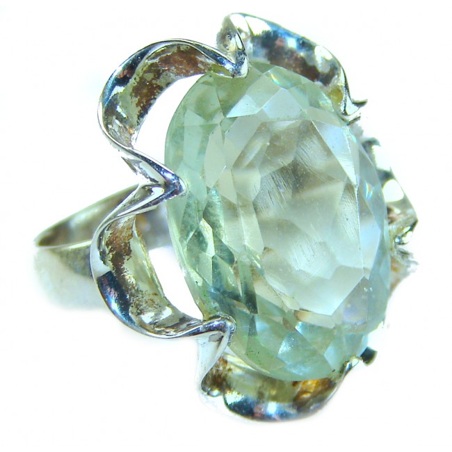 Natural 10.6 carat Green Amethyst .925 Sterling Silver ring size 5 3/4