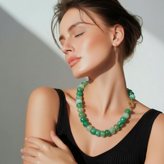 One of the kind authentic 242.5 carat Green Jade . 925 Sterling Silver necklace