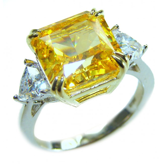 Splendid cushion cut 10.2 carat canary yellow Sapphire .925 Sterling Silver brilliantly handcrafted ring s. 6 1/4 - photo 4
