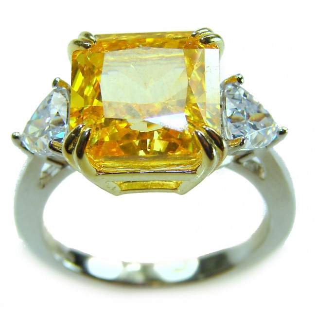 Splendid cushion cut 10.2 carat canary yellow Sapphire .925 Sterling Silver brilliantly handcrafted ring s. 6 1/4 - photo 3