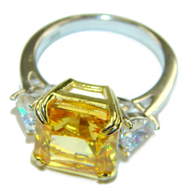 Splendid cushion cut 10.2 carat canary yellow Sapphire .925 Sterling Silver brilliantly handcrafted ring s. 6 1/4 - photo 2
