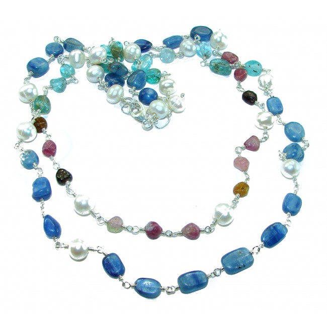 Great Masterpiece genuine Kyanite Ruby Aquamarine .925 Sterling Silver handmade necklace
