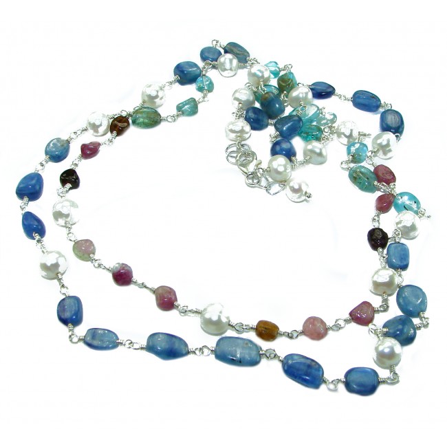 Great Masterpiece genuine Kyanite Ruby Aquamarine .925 Sterling Silver handmade necklace