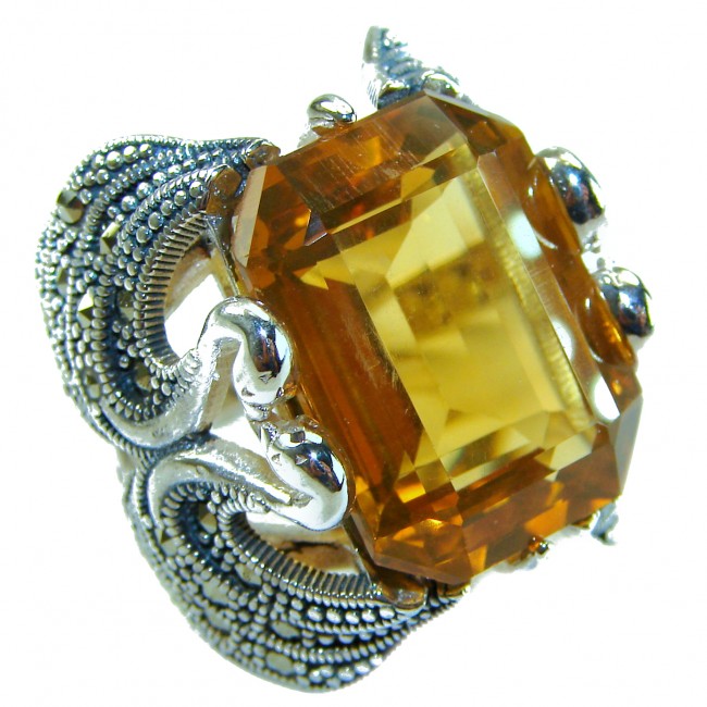 Costa del Sol 29.4 carat Lemon Quartz rhodium over .925 Sterling Silver handcrafted ring size 8 - photo 5