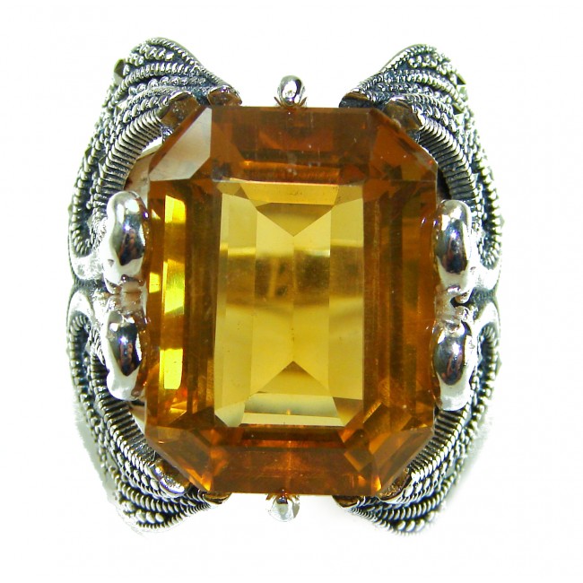 Costa del Sol 29.4 carat Lemon Quartz rhodium over .925 Sterling Silver handcrafted ring size 8 - photo 4