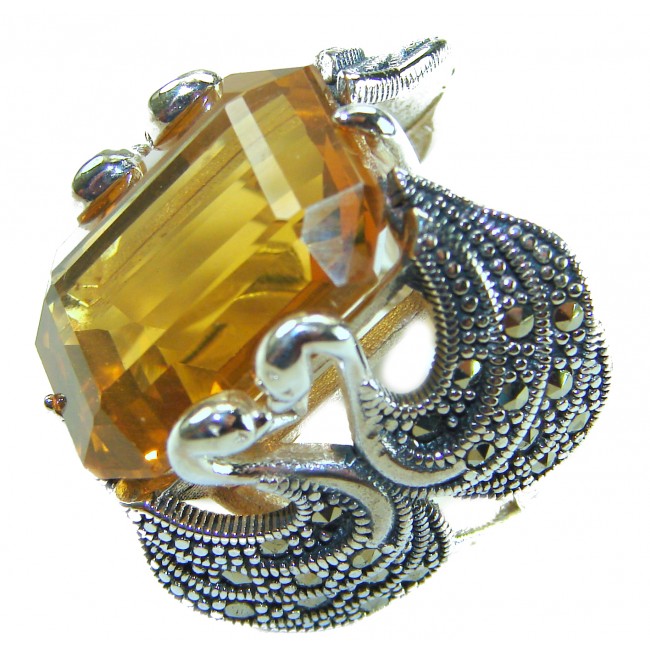 Costa del Sol 29.4 carat Lemon Quartz rhodium over .925 Sterling Silver handcrafted ring size 8 - photo 3