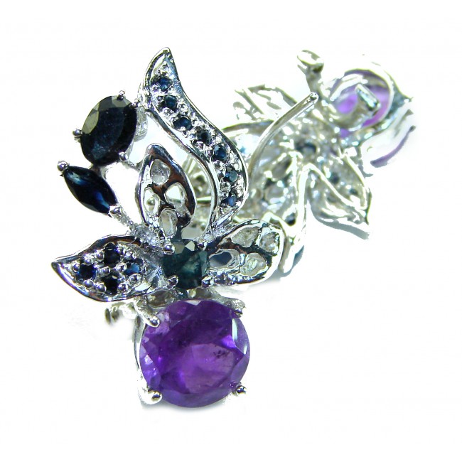 Natural 8.6 carat fancy Amethyst Sapphire rhodium over .925 Sterling Silver handmade earrings