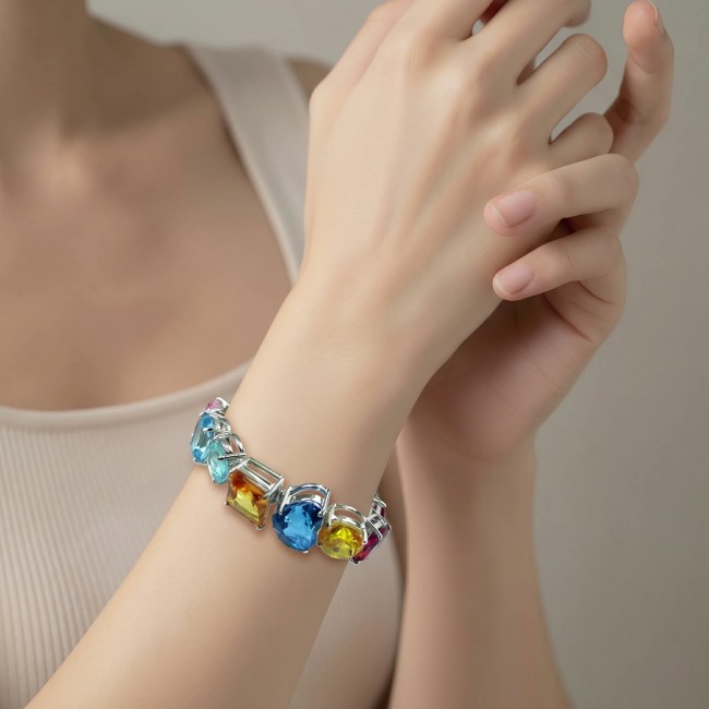 Tutti Frutti 65.5 CARAT MUTIGEM .925 Sterling Silver brilliantly handcrafted Bracelet