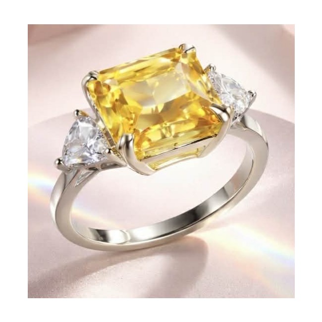 Splendid cushion cut 10.2 carat canary yellow Sapphire .925 Sterling Silver brilliantly handcrafted ring s. 6 1/4 - photo 1