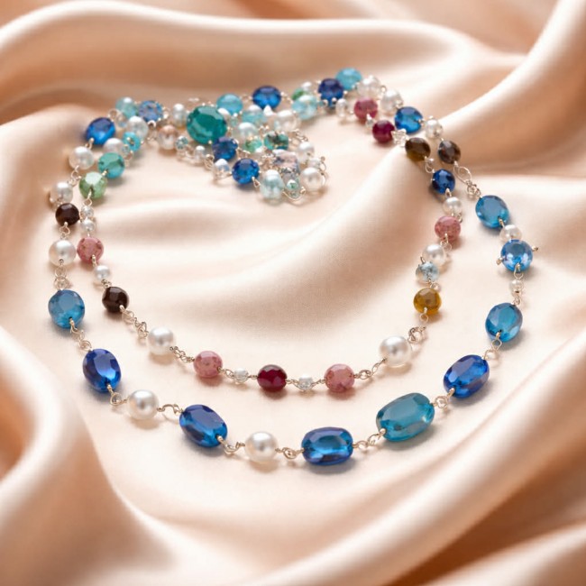 Great Masterpiece genuine Kyanite Ruby Aquamarine .925 Sterling Silver handmade necklace