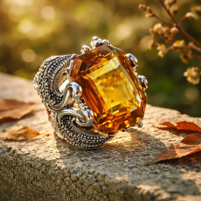 Costa del Sol 29.4 carat Lemon Quartz rhodium over .925 Sterling Silver handcrafted ring size 8 - photo 2