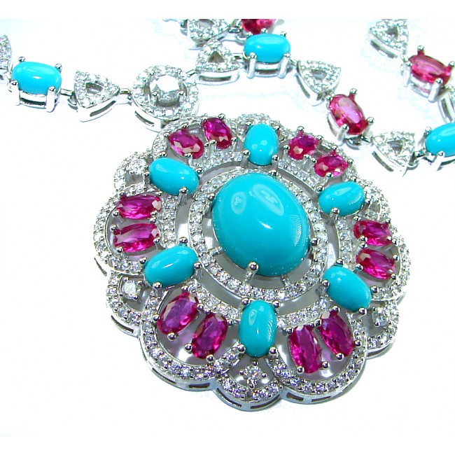 Art Deco - Pacifica - 68.4 carat Sleeping Beauty Turquoise Pink Tourmaline .925 Sterling Silver handmade Statement necklace; 18 inches long