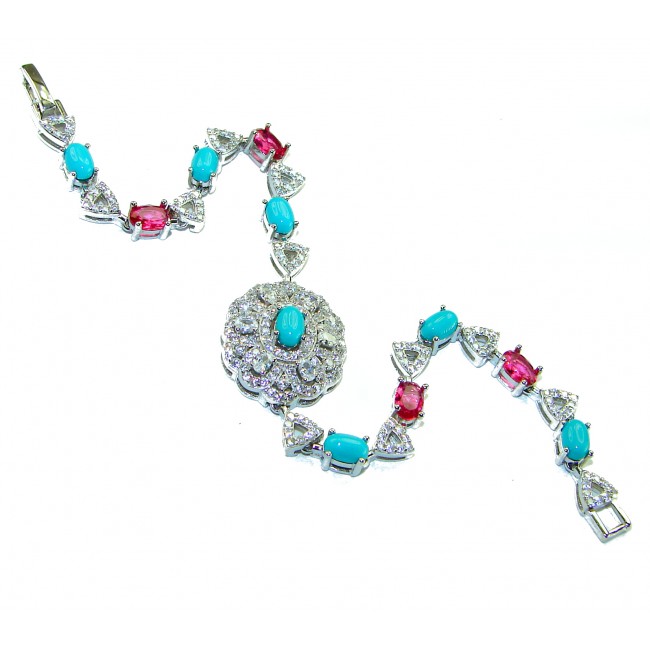 Art Deco - Pacifica - 18.4 carat Sleeping Beauty Turquoise Pink Tourmaline .925 Sterling Silver handmade Statement Bracelet