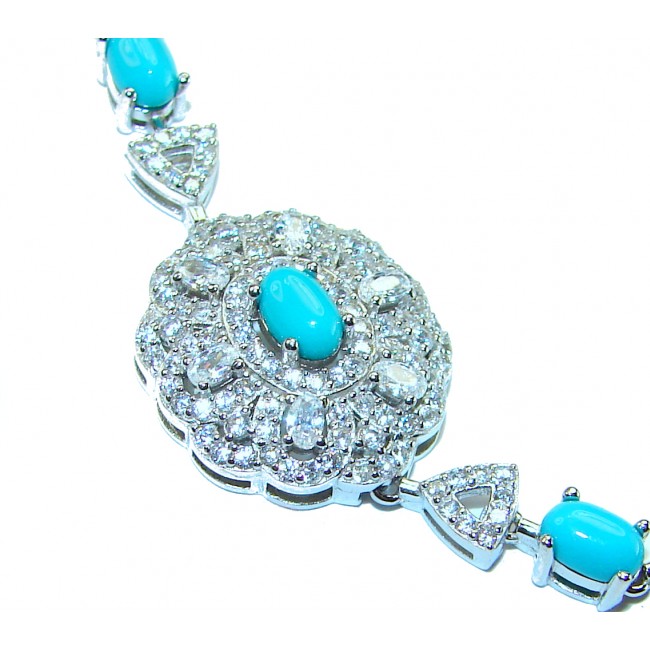 Art Deco - Pacifica - 18.4 carat Sleeping Beauty Turquoise Pink Tourmaline .925 Sterling Silver handmade Statement Bracelet