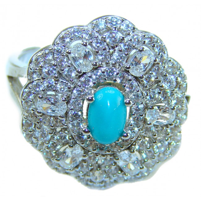 Art Deco - Pacifica - 3.4 carat Sleeping Beauty Turquoise .925 Sterling Silver handmade Statement Ring size 7 1/4