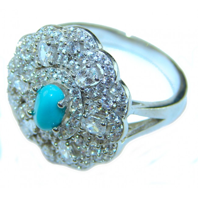 Art Deco - Pacifica - 3.4 carat Sleeping Beauty Turquoise .925 Sterling Silver handmade Statement Ring size 7 1/4