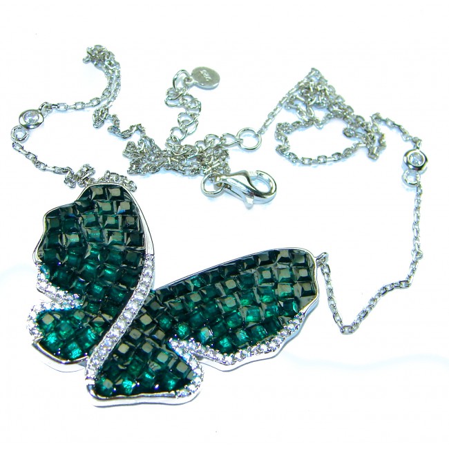 Butterfly 22.2 carat Natural Colombian Emerald .925 Sterling Silver handcrafted Statement necklace
