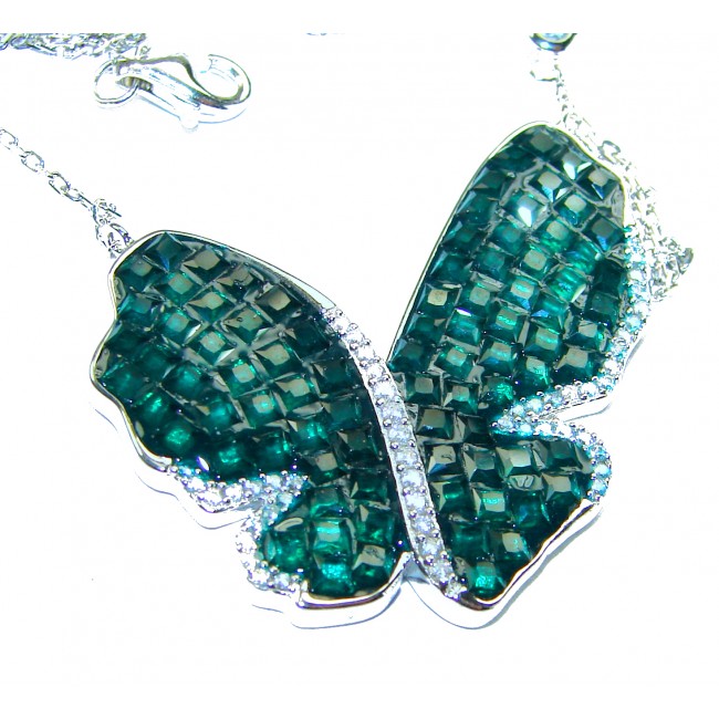 Butterfly 22.2 carat Natural Colombian Emerald .925 Sterling Silver handcrafted Statement necklace
