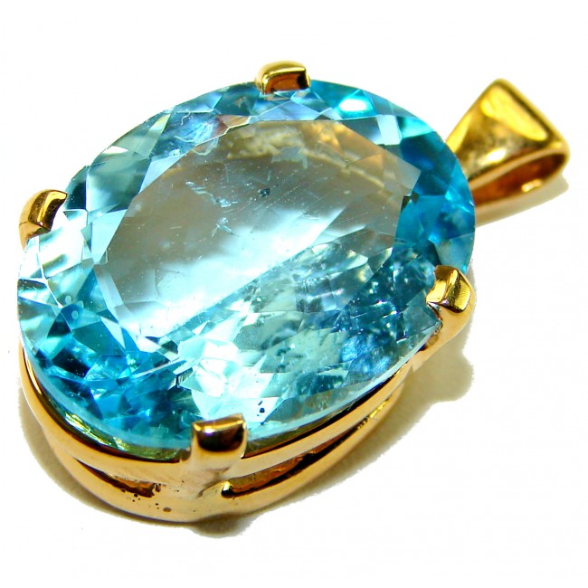 Atlantica oval cut 22.9 carat Swiss Blue Topaz 18K Gold over .925 Sterling Silver Handcrafted Pendant - photo 5