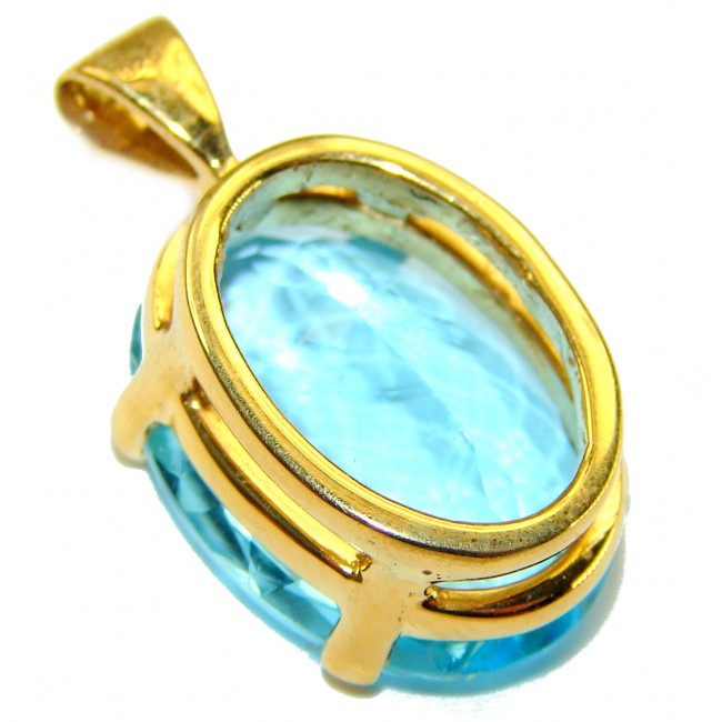 Atlantica oval cut 22.9 carat Swiss Blue Topaz 18K Gold over .925 Sterling Silver Handcrafted Pendant - photo 3