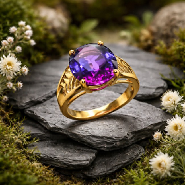 10.8 carat Alexandrite .925 Sterling Silver Perfectly dipped in 18K Gold handcrafted Ring s. 7