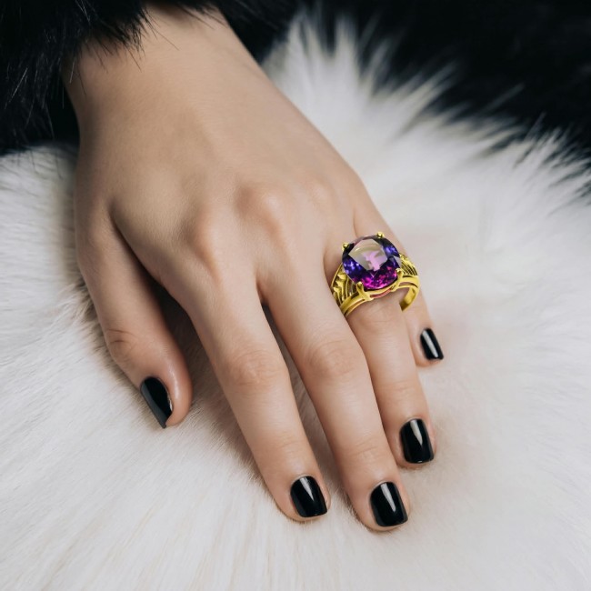 10.8 carat Alexandrite .925 Sterling Silver Perfectly dipped in 18K Gold handcrafted Ring s. 7