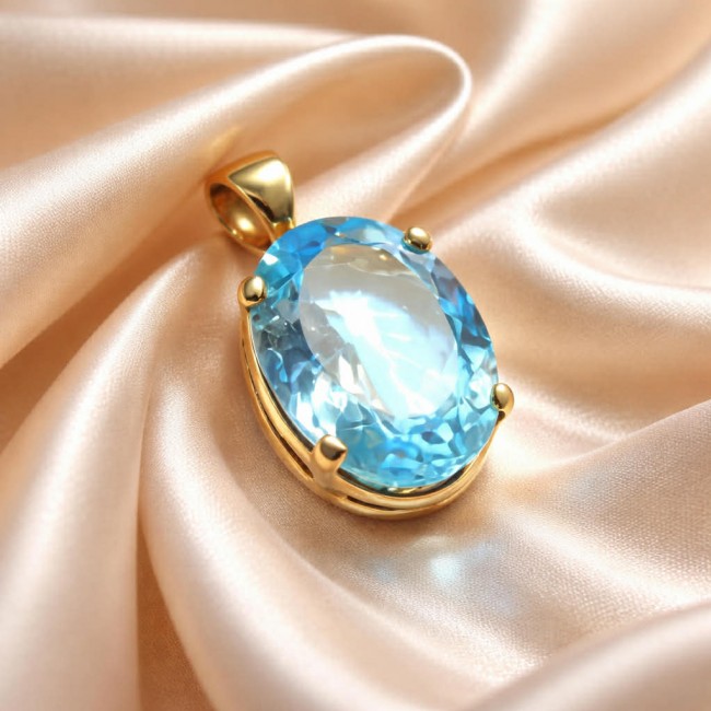 Atlantica oval cut 22.9 carat Swiss Blue Topaz 18K Gold over .925 Sterling Silver Handcrafted Pendant - photo 2