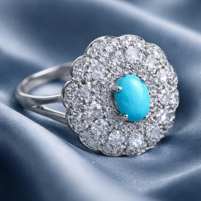 Art Deco - Pacifica - 3.4 carat Sleeping Beauty Turquoise .925 Sterling Silver handmade Statement Ring size 7 1/4