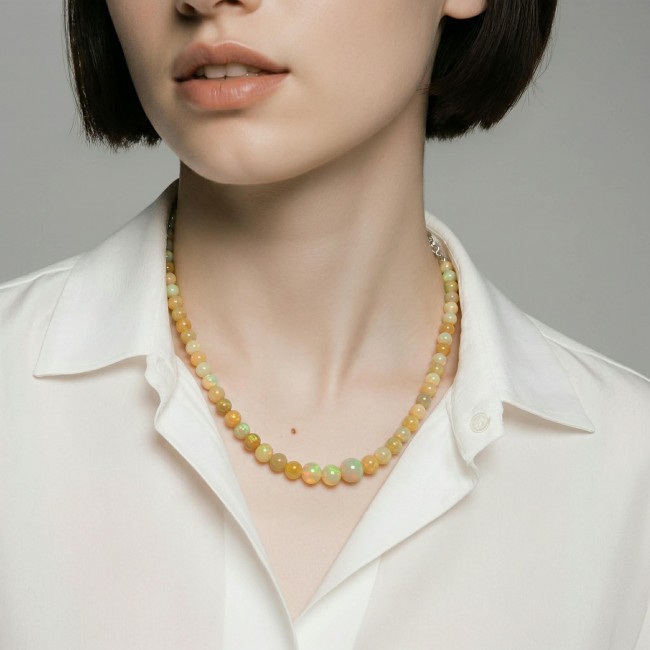 Real Masterpiece Natural Ethiopian Opal .925 Sterling Silver Necklace