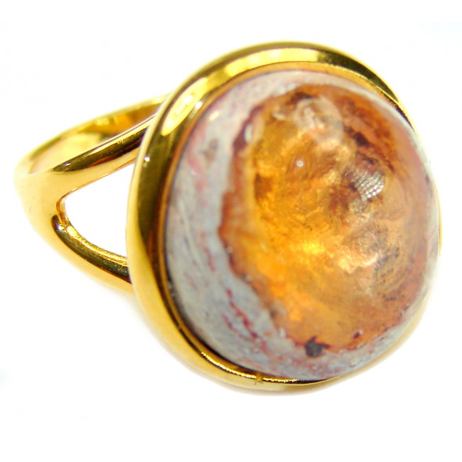 Queen of Fire best quality 18.4 carat Mexican Opal 18K Gold over .925 Sterling Silver handmade ring 6 1/4