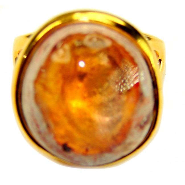 Queen of Fire best quality 18.4 carat Mexican Opal 18K Gold over .925 Sterling Silver handmade ring 6 1/4