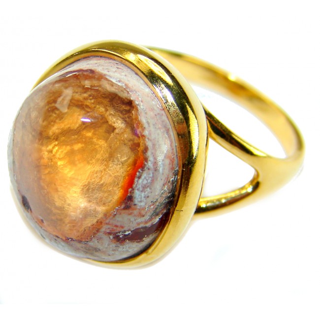 Queen of Fire best quality 18.4 carat Mexican Opal 18K Gold over .925 Sterling Silver handmade ring 6 1/4