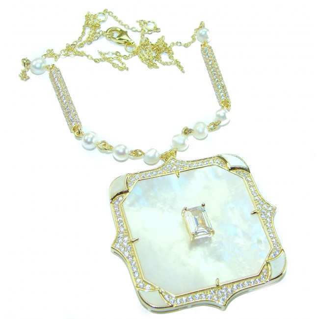 Precious natural creamy Blister Pearl 5.2 carat White Sapphire 18K Gold over .925 Sterling Silver Necklace - photo 5