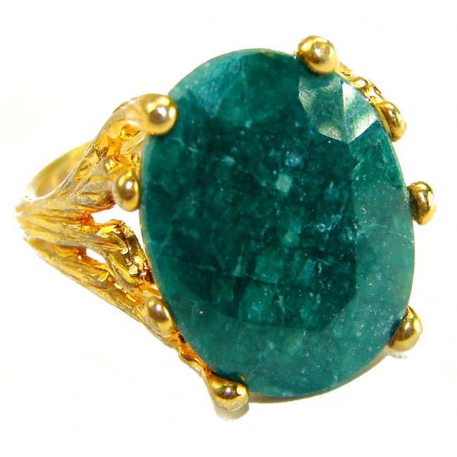 Heritage Authentic 22.2 carat Colombian Emerald 18K Gold over .925 Sterling Silver handcrafted Ring size 9 - photo 4