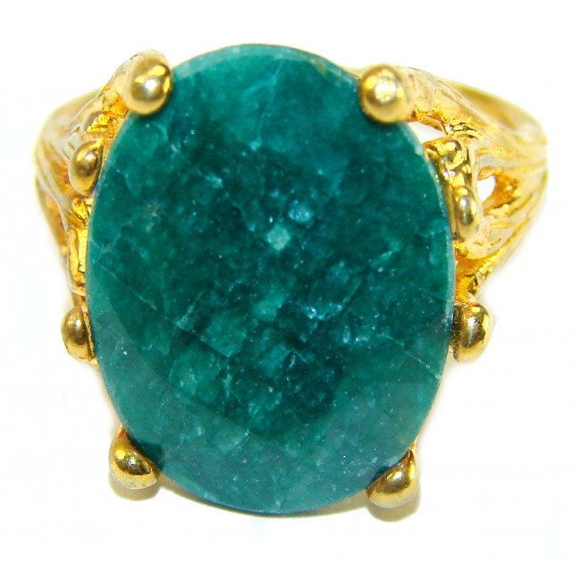 Heritage Authentic 22.2 carat Colombian Emerald 18K Gold over .925 Sterling Silver handcrafted Ring size 9 - photo 3