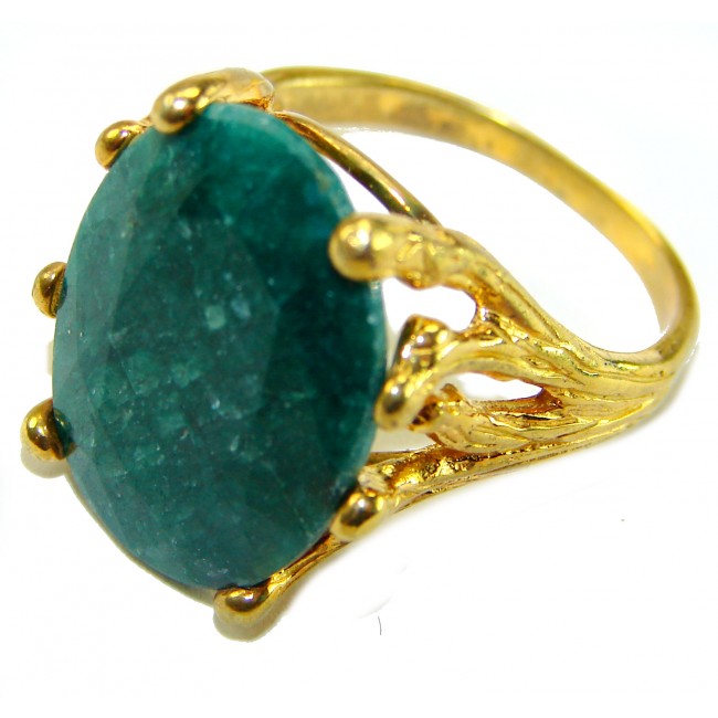 Heritage Authentic 22.2 carat Colombian Emerald 18K Gold over .925 Sterling Silver handcrafted Ring size 9 - photo 2